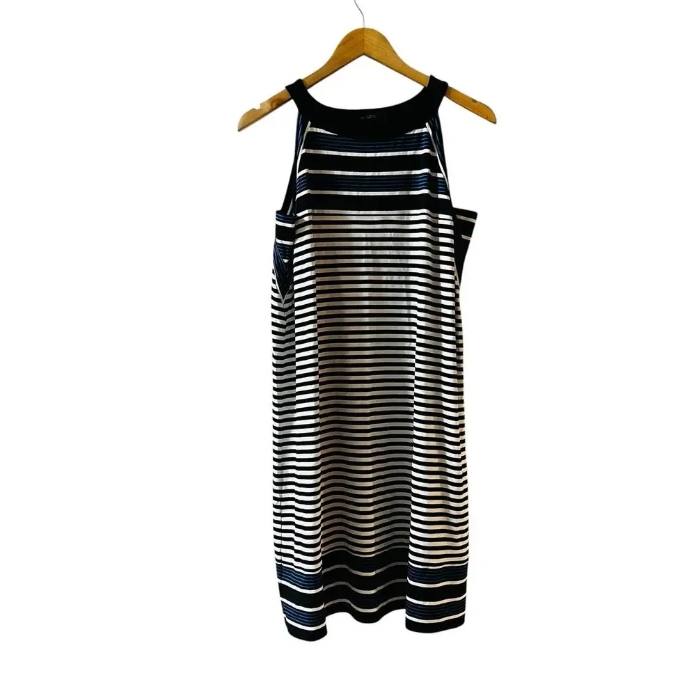 J. Jill Striped Sleeveless Shift Dress Size LP Large Petite Blue Multi - Picture 2 of 6
